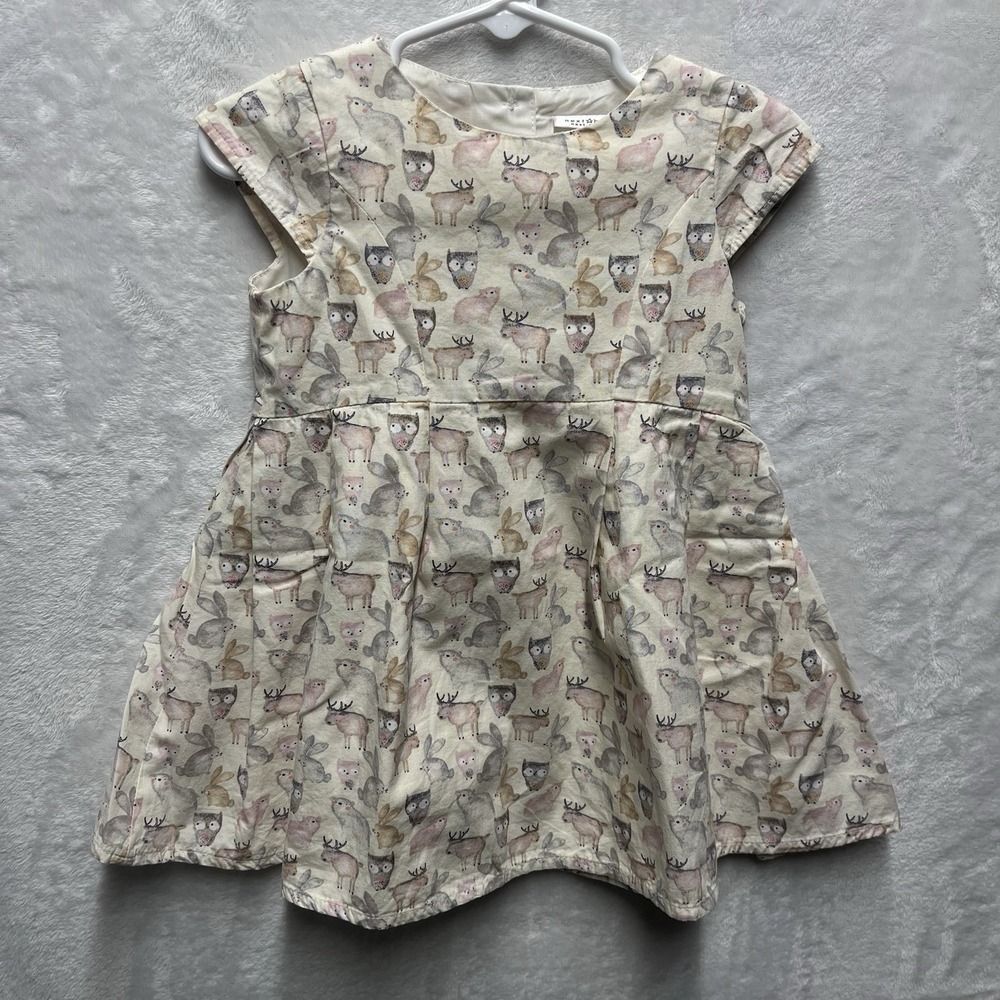 NEXT Baby Dress Baby Girl 9-12m Woodland Animals Forest Deer Bear‎ Lined Cotton